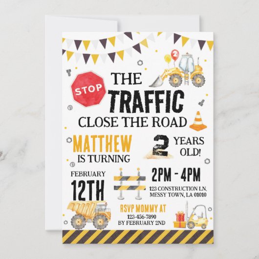 建築誕生日招待状ダンプトラックパーティー 招待状 (正面)