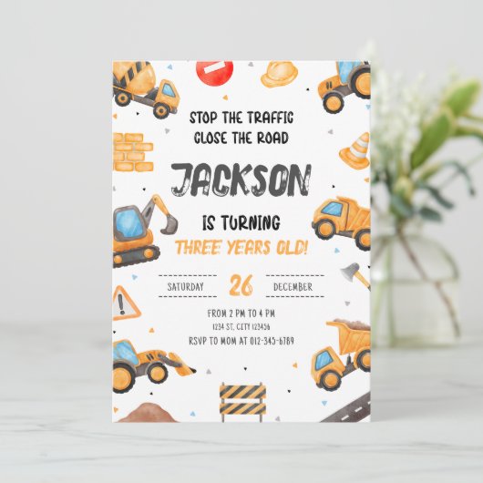 建築誕生日招待状ダンプトラックパーティー 招待状 (スタンド正面)