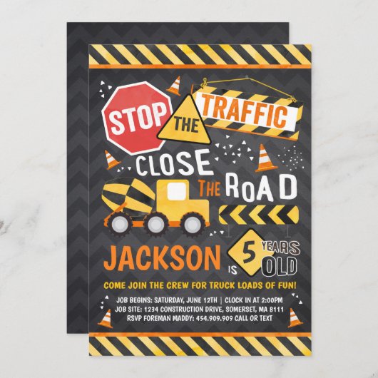 建築誕生日招待状ダンプトラックパーティー 招待状 (正面/裏面)