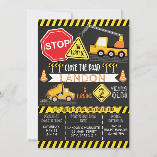 建築誕生日招待状ダンプトラックパーティー 招待状 (正面)