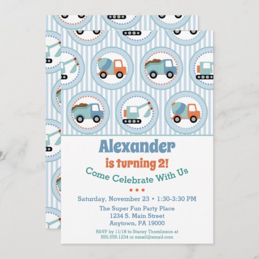 建築誕生日招待状トドラー第1第2位 招待状 (正面/裏面)