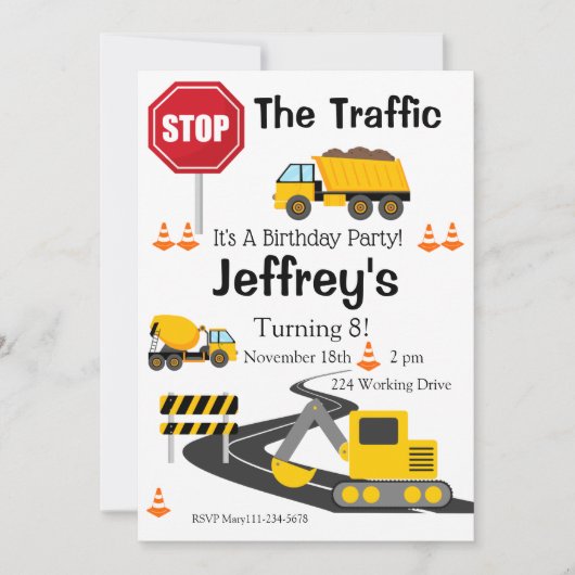 建築誕生日招待状ブルドーザー 招待状 (正面)