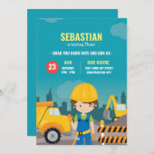 建築誕生日招待状掘削機 招待状 (正面/裏面)