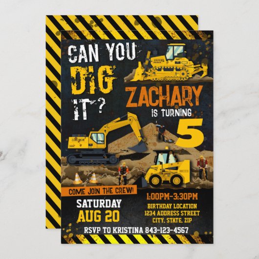 建築誕生日招待状、ボーイズ・ディガー・インヴィー 招待状 (正面/裏面)