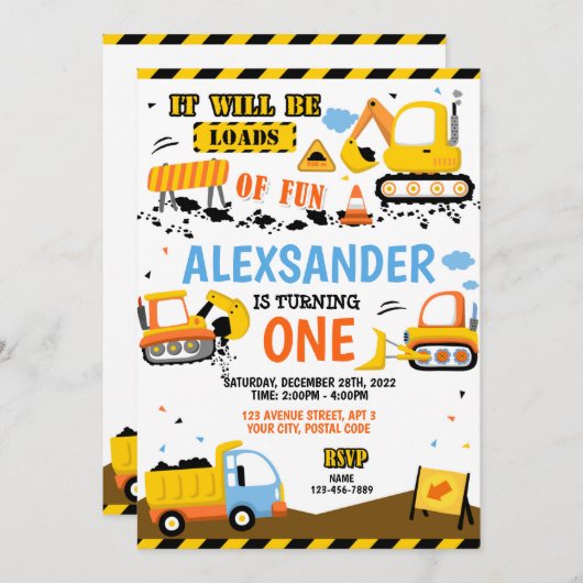 建築誕生日招待状 – 任意の年齢 招待状 (正面/裏面)