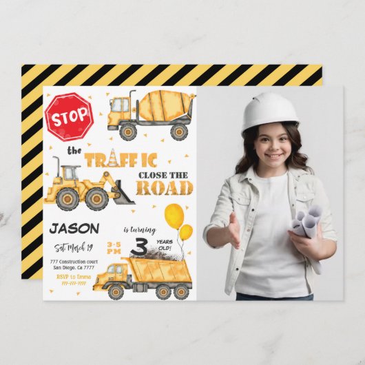 建築誕生日招待状(写真付) 招待状 (正面/裏面)