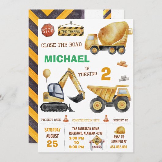 建築誕生日招待状forボーイズ 招待状 (正面/裏面)