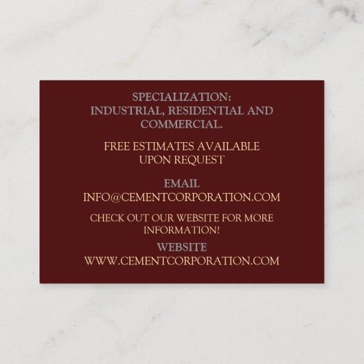建築請負業者のコンクリートセメントの改築 名刺 (裏面)