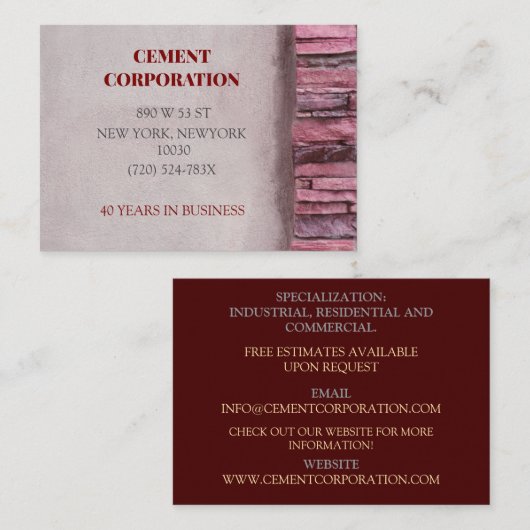 建築請負業者のコンクリートセメントの改築 名刺 (正面/裏面)