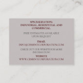 建築請負業者のコンクリートセメントの改築 名刺 (裏面)