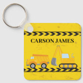 建築車かわいいパーソナライズされたイエローキッズ キーホルダー (正面)