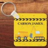 建築車かわいいパーソナライズされたイエローキッズ キーホルダー (正面)
