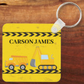 建築車かわいいパーソナライズされたイエローキッズ キーホルダー (裏面)