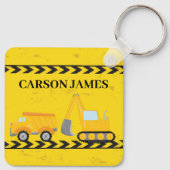 建築車かわいいパーソナライズされたイエローキッズ キーホルダー (裏面)
