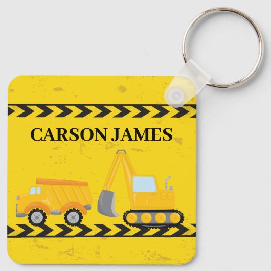 建築車かわいいパーソナライズされたイエローキッズ キーホルダー (裏面)