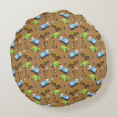 建築車と労働者のパターン投薬 ラウンドクッション (裏面)