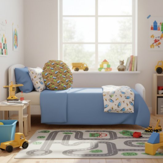 建築車と労働者のパターン投薬 ラウンドクッション