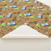 建築車と労働者のパターン毛布 シェルパブランケット (3/4)