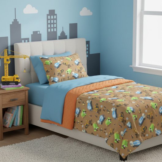 建築車と労働者のパターン毛布 フリースブランケット