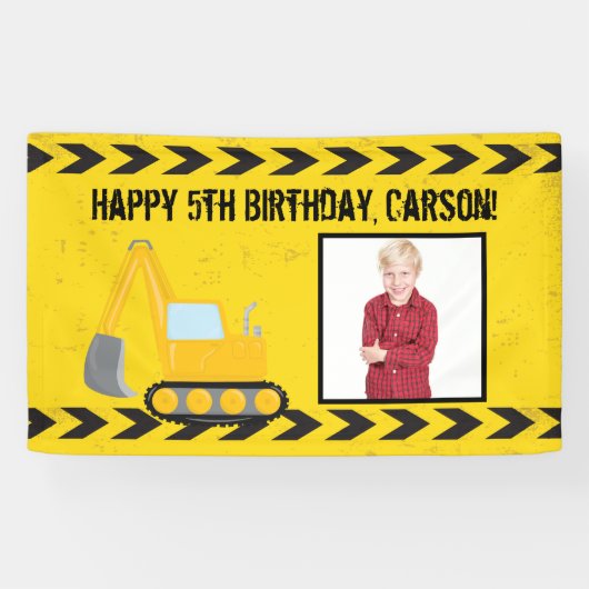 建築車のカスタムキッズフォト誕生日 横断幕 (横)