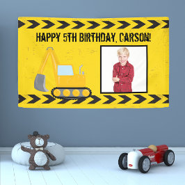 建築車のカスタムキッズフォト誕生日 横断幕