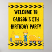建築車のカスタム子供の誕生日歓迎 ポスター (正面)