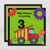 建築車のダンプトラックの誕生日の招待 招待状 (正面/裏面)
