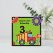 建築車のダンプトラックの誕生日の招待 招待状 (スタンド正面)
