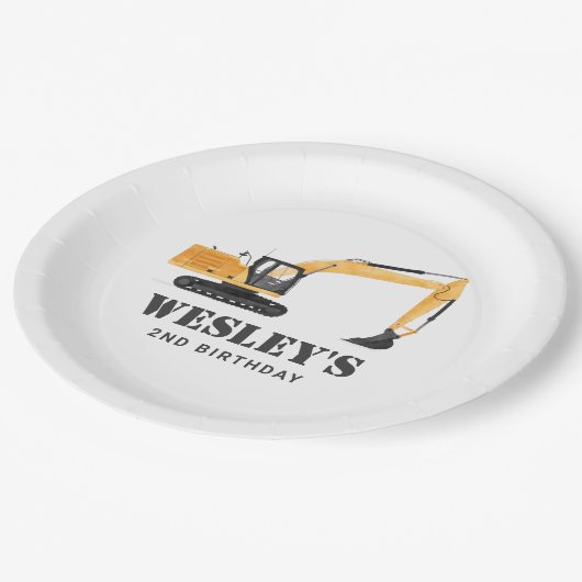 建築車の掘削機バースデーパーティー ペーパープレート (アングル)