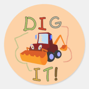 建築車の発掘それTシャツおよびギフト ラウンドシール