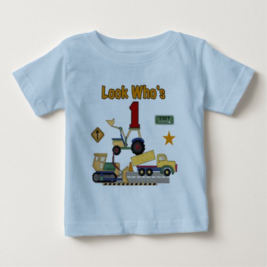 建築車の第1誕生日のTシャツ ベビーTシャツ (正面)