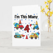 建築車の第4誕生日のTシャツ カード (黄色い花)