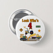 建築車の第4誕生日のTシャツ 缶バッジ (正面&裏面)