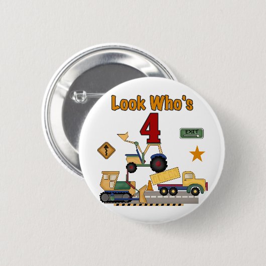 建築車の第4誕生日のTシャツ 缶バッジ (正面&裏面)