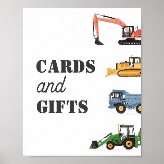 建築車の誕生日カードとギフトのサイン ポスター (正面)