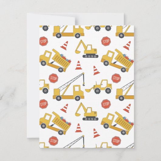 建築車の誕生日パーティーへの招待 招待状 (裏面)