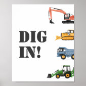 建築車の誕生日掘り食べ物の看板 ポスター (正面)