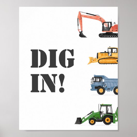 建築車の誕生日掘り食べ物の看板 ポスター (正面)