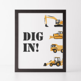 建築車の誕生日掘り食べ物の看板 ポスター