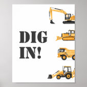 建築車の誕生日掘り食べ物の看板 ポスター (正面)