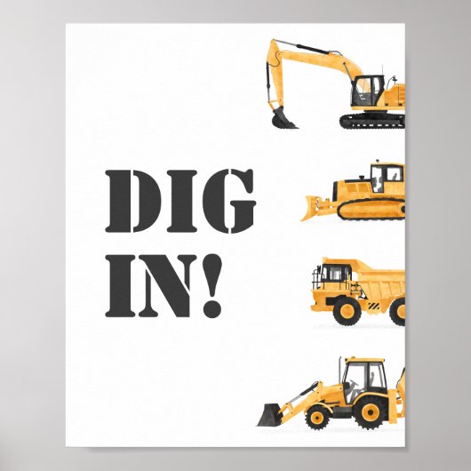 建築車の誕生日掘り食べ物の看板 ポスター (正面)