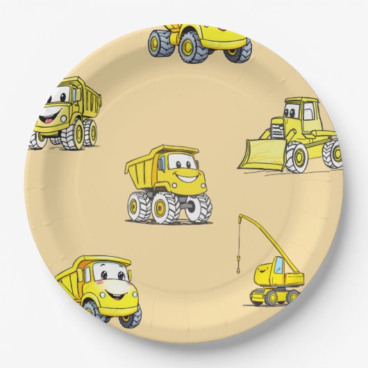 建築車の誕生日紙プレート ペーパープレート (正面)