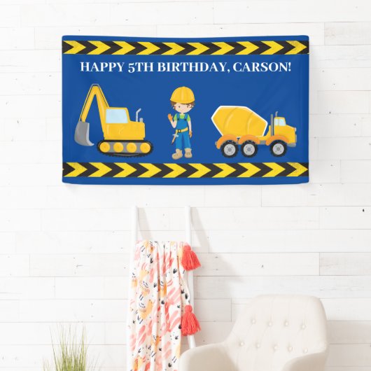 建築車カスタムのボーイズハッピーバースデー 横断幕 (インサイチュ)