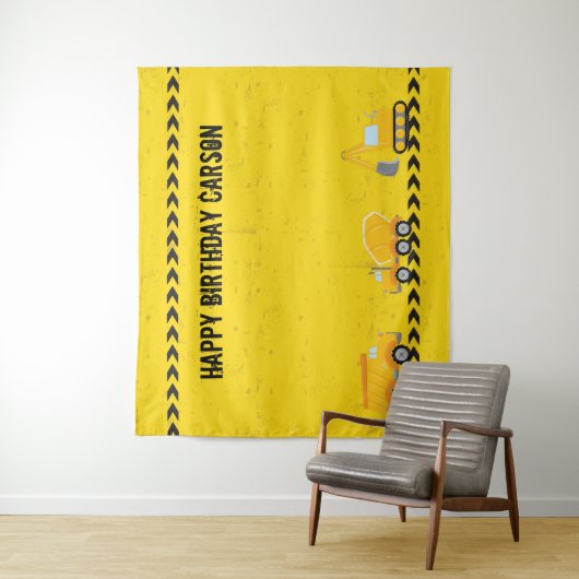 建築車カスタム両子供の誕生日パーティー タペストリー (インサイチュ)