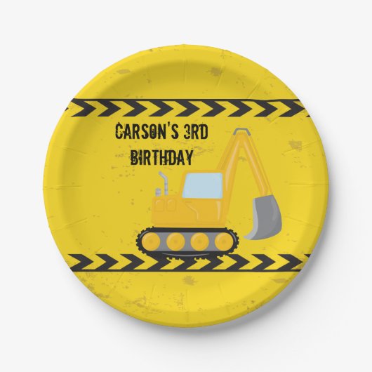 建築車カスタム両子供の誕生日パーティー ペーパープレート (正面)
