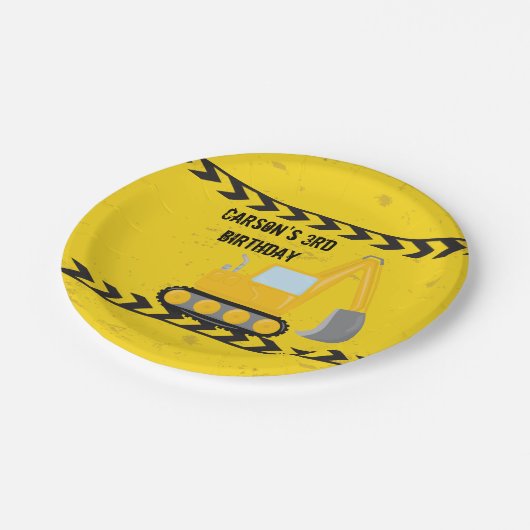 建築車カスタム両子供の誕生日パーティー ペーパープレート (アングル)