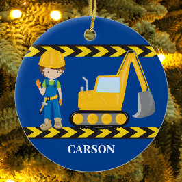 建築車カッコいいブルーボーイズパーソナライズされた セラミックオーナメント