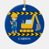 建築車カッコいいブルーボーイズパーソナライズされた セラミックオーナメント (正面)
