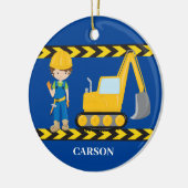 建築車カッコいいブルーボーイズパーソナライズされた セラミックオーナメント (左)