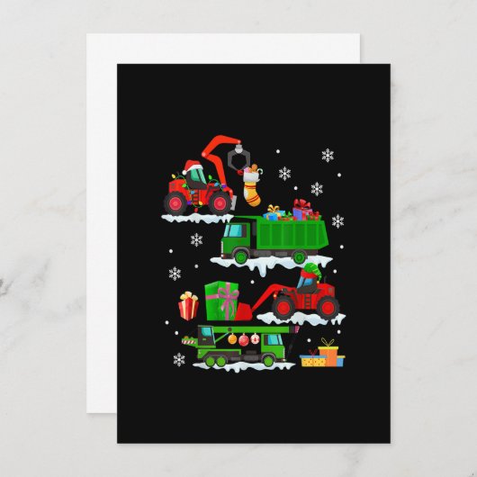 建築車クリスマスレッドトラックウィンターB 招待状 (正面/裏面)